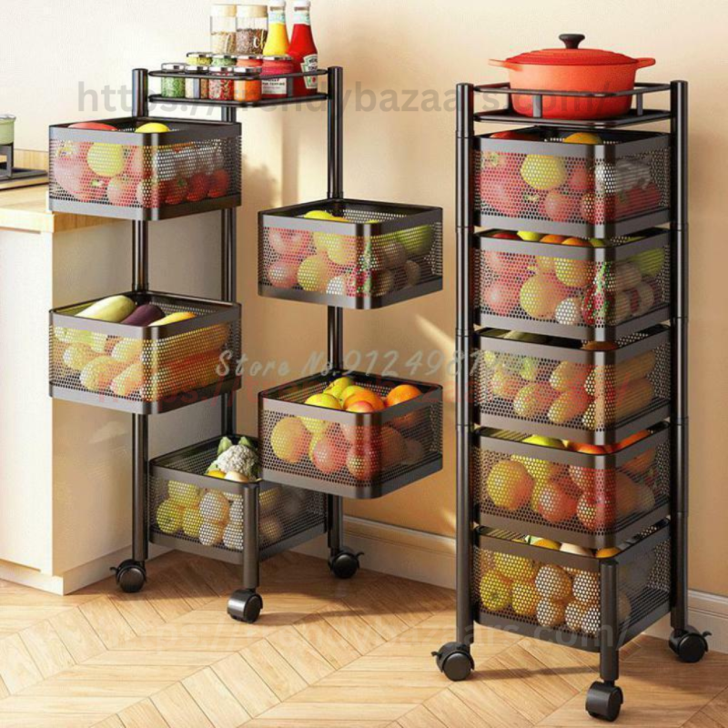 Kitchen Shelves Roating Storage Rack Kitchen Storage Shelf Metal kitchen Storage Organizer Basket Holder Racke Trolleys