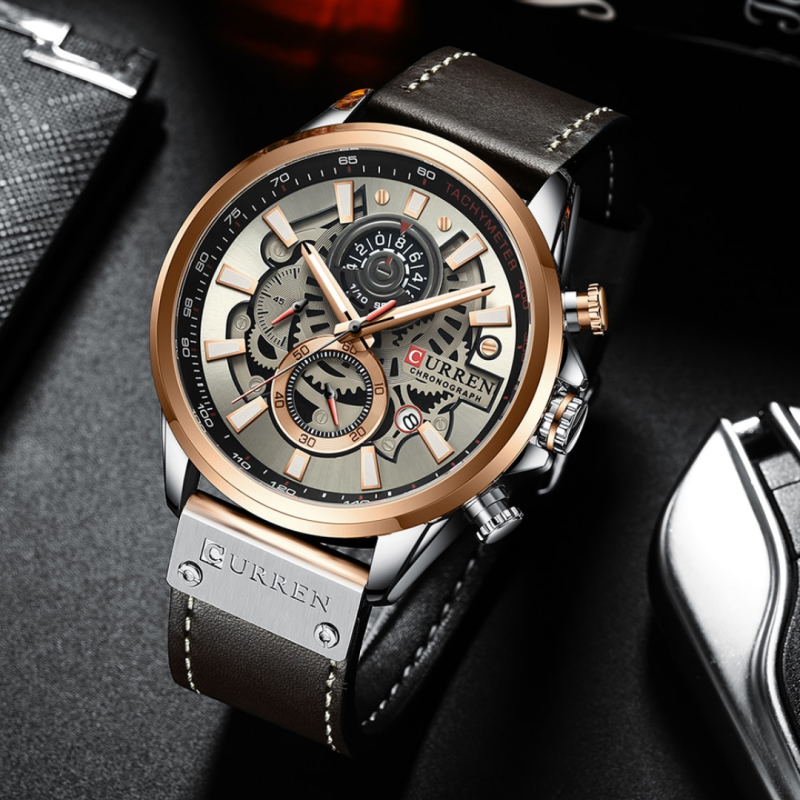 CURREN 8380 Chronograph Watch Men's Watches Brand Luxury Men Casual Leather Waterproof Men Sport Quartz Clock