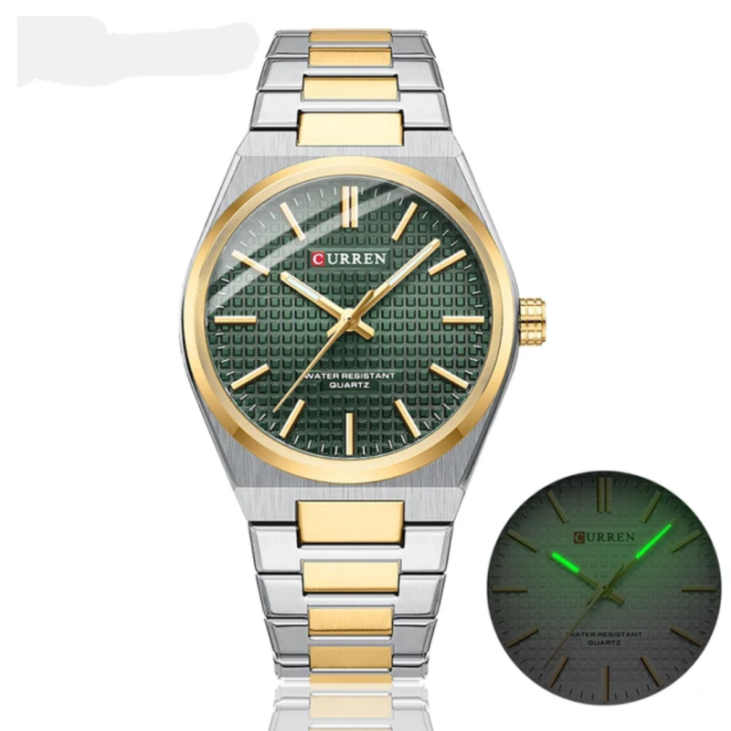 CURREN 8439 Top Brand Luxury Stainless Steel Quartz Man Wristwatch- Silver Gold