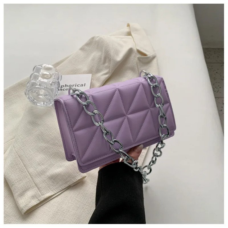 Discover Trendy Female Handbags - Rhombus Embroidered Solid Color Chain