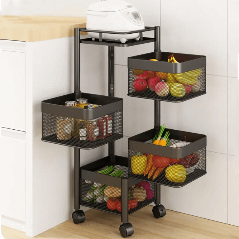 Square 4-Layer Rotating Fruit And Vegetable Basket Storage Shelf