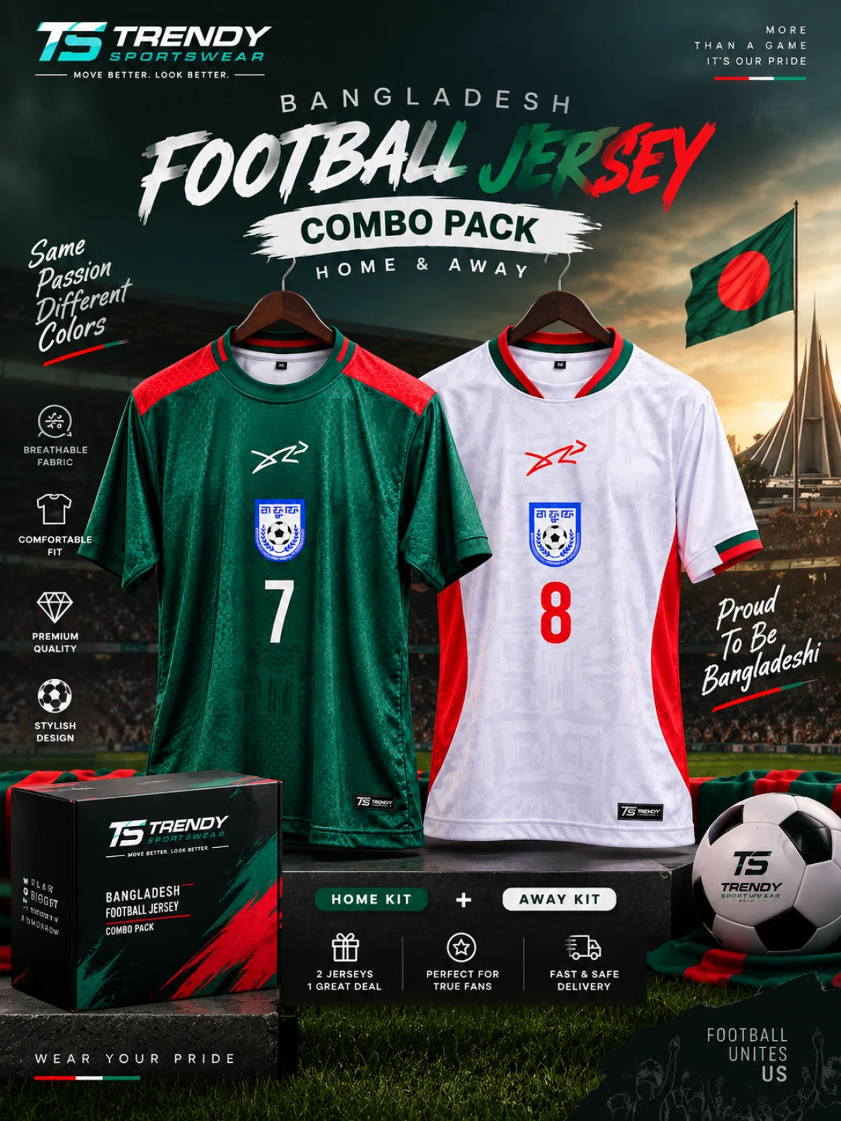 Bangladesh Football Jersey Combo Pack – Home & Away