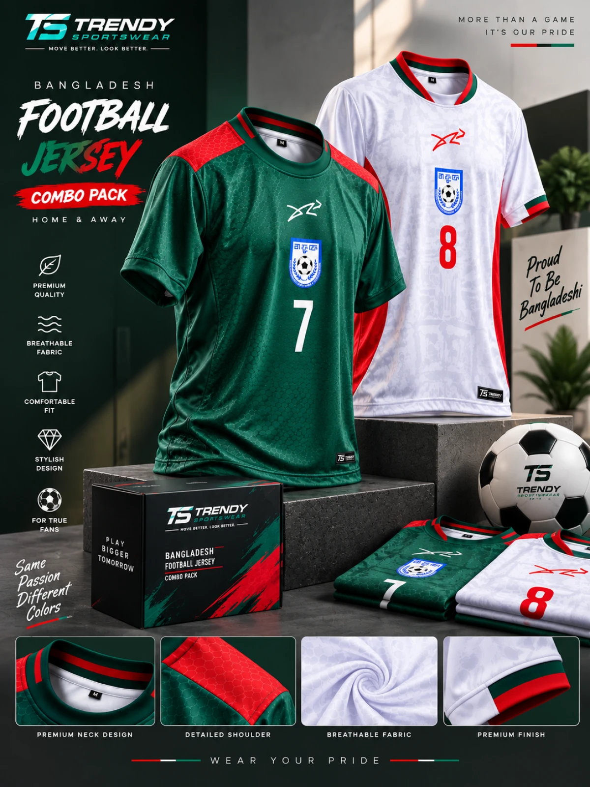 Bangladesh Football Jersey Combo Pack – Home & Away