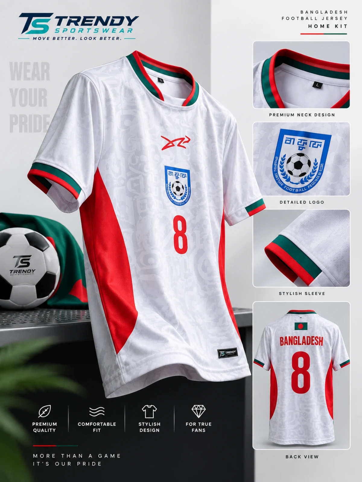 Bangladesh Football Jersey – White Home Jersey