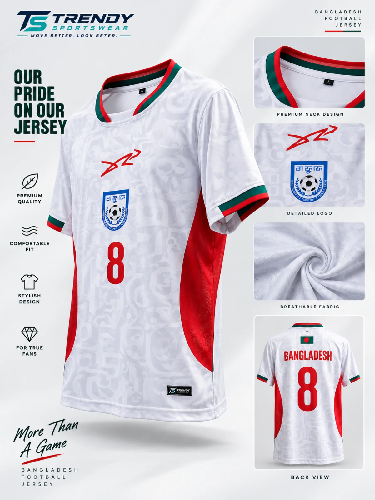 Bangladesh Football Jersey – White Home Jersey